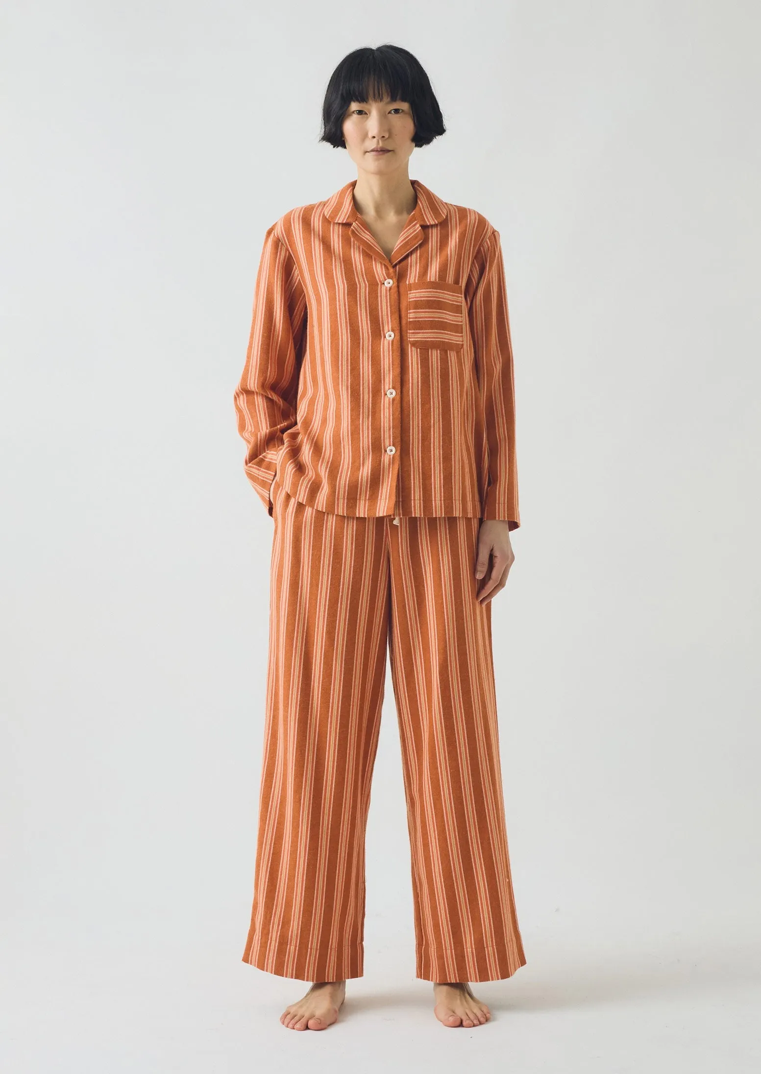 Forte Stripe Flannel Pyjamas | Auburn/Nasturtium sold by TOAST product image thumbnail 4
