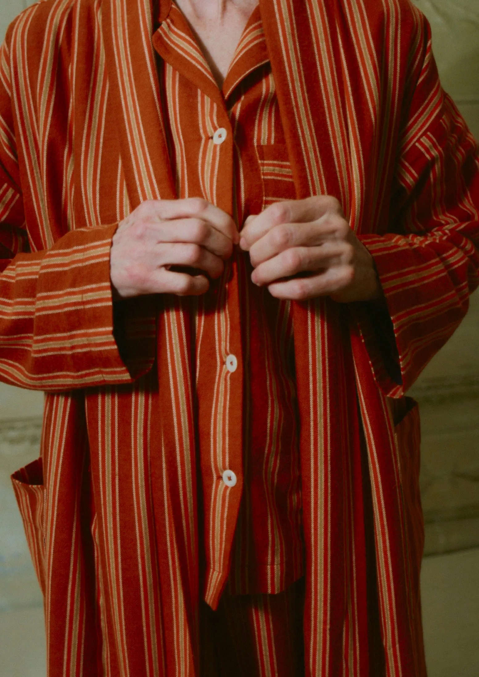 Forte Stripe Flannel Pyjamas | Auburn/Nasturtium sold by TOAST product image thumbnail 3