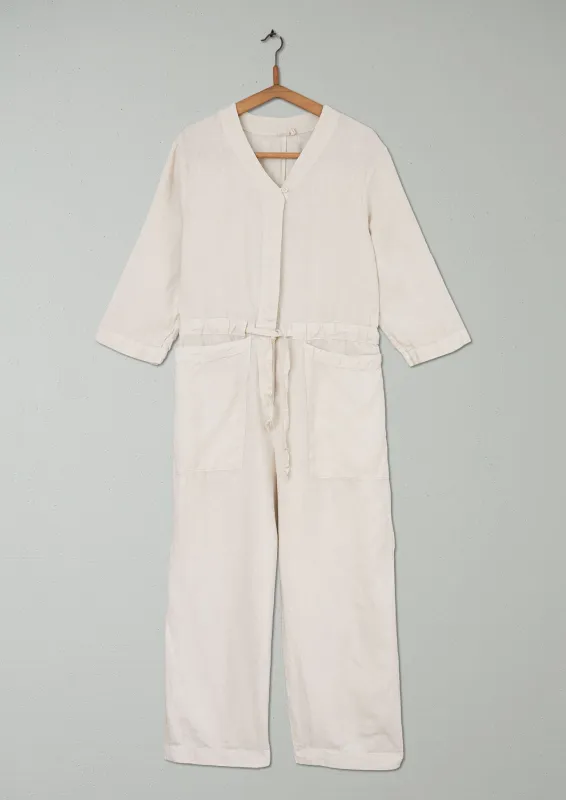 Reworn Tie Waist Linen Jumpsuit Size M (744) | Parchment sold by TOAST