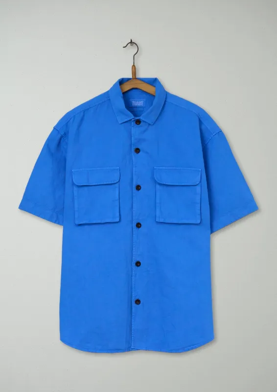 Reworn Mens Cotton Linen Shirt Size S (021) | Enamel Blue sold by TOAST