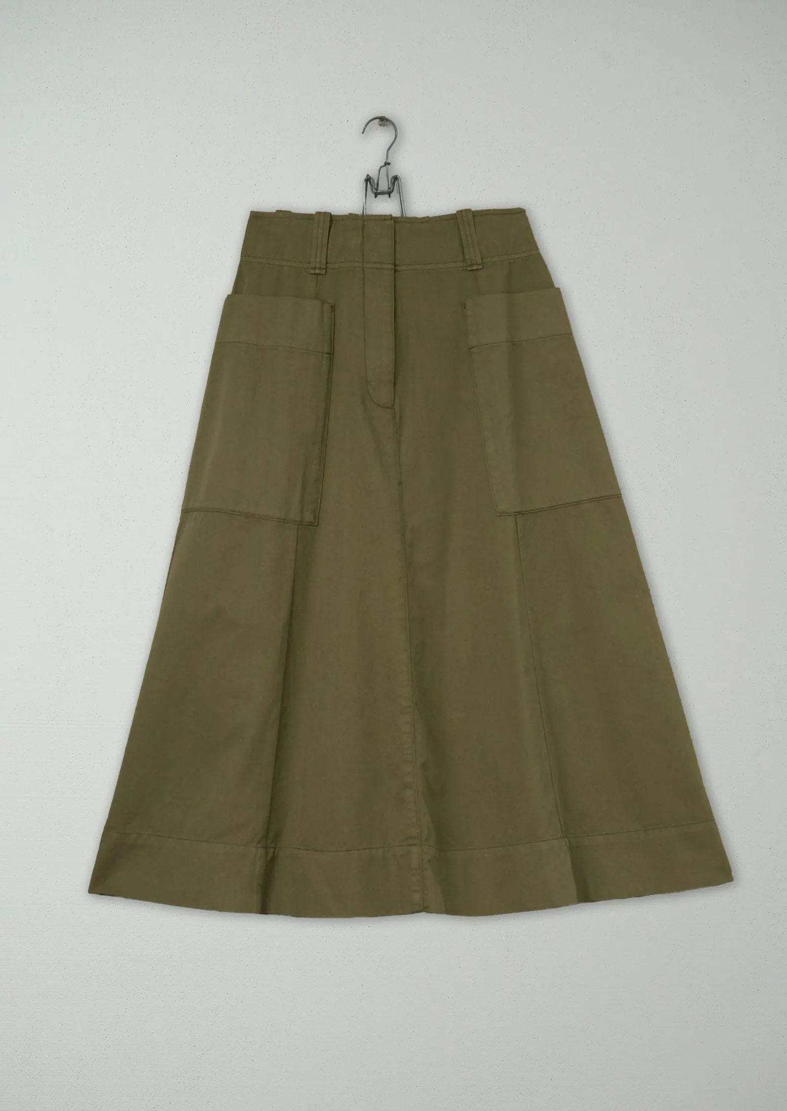 Reworn Patch Pocket Cotton Linen Skirt Size 6 (224) | Olive Leaf sold by TOAST