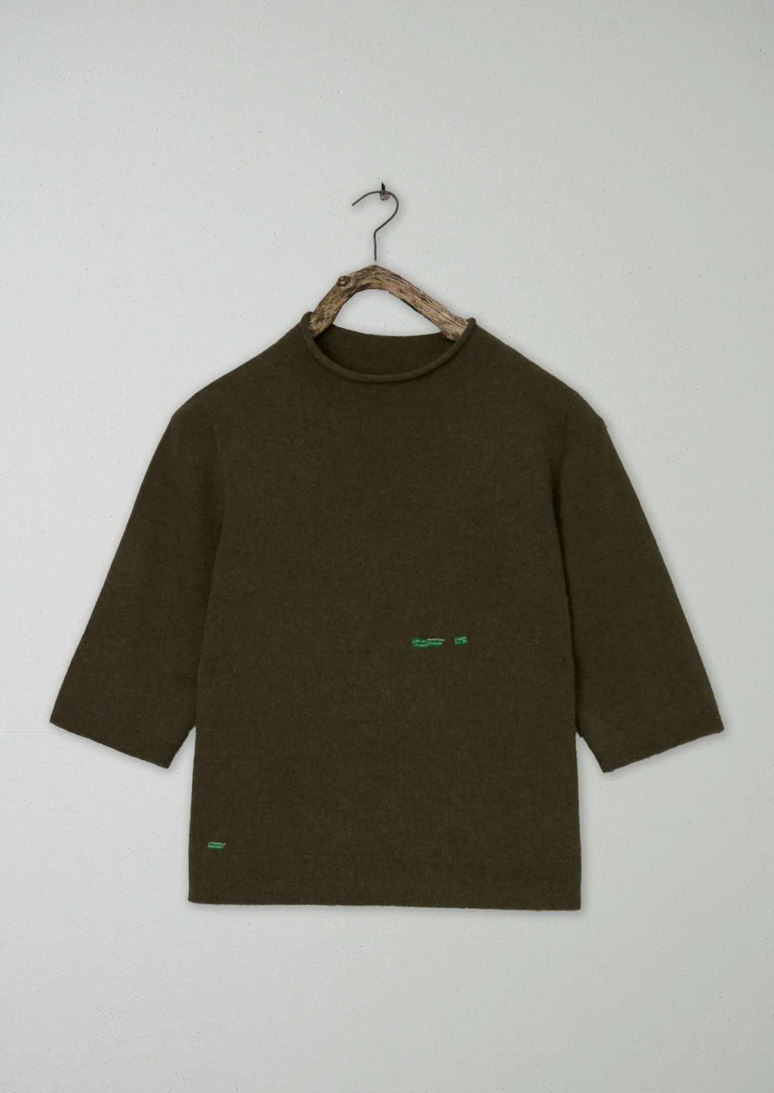 Fine Wool Cashmere Half Sleeve Sweater Size M (10) | Olive Melange sold by TOAST