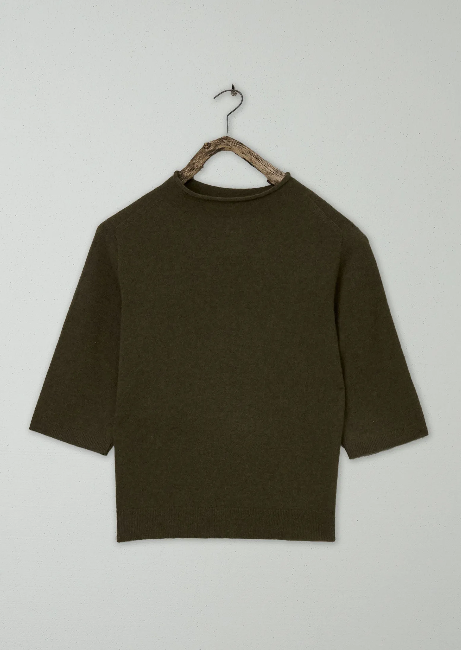 Fine Wool Cashmere Half Sleeve Sweater Size M (10) | Olive Melange sold by TOAST product image thumbnail 2