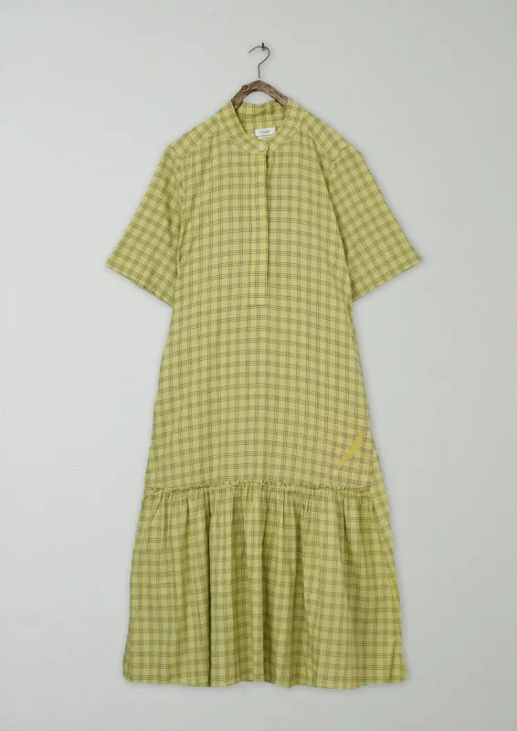 Renewed Check Cotton Gathered Dress Size 16 (120) | Pastel Lime sold by TOAST