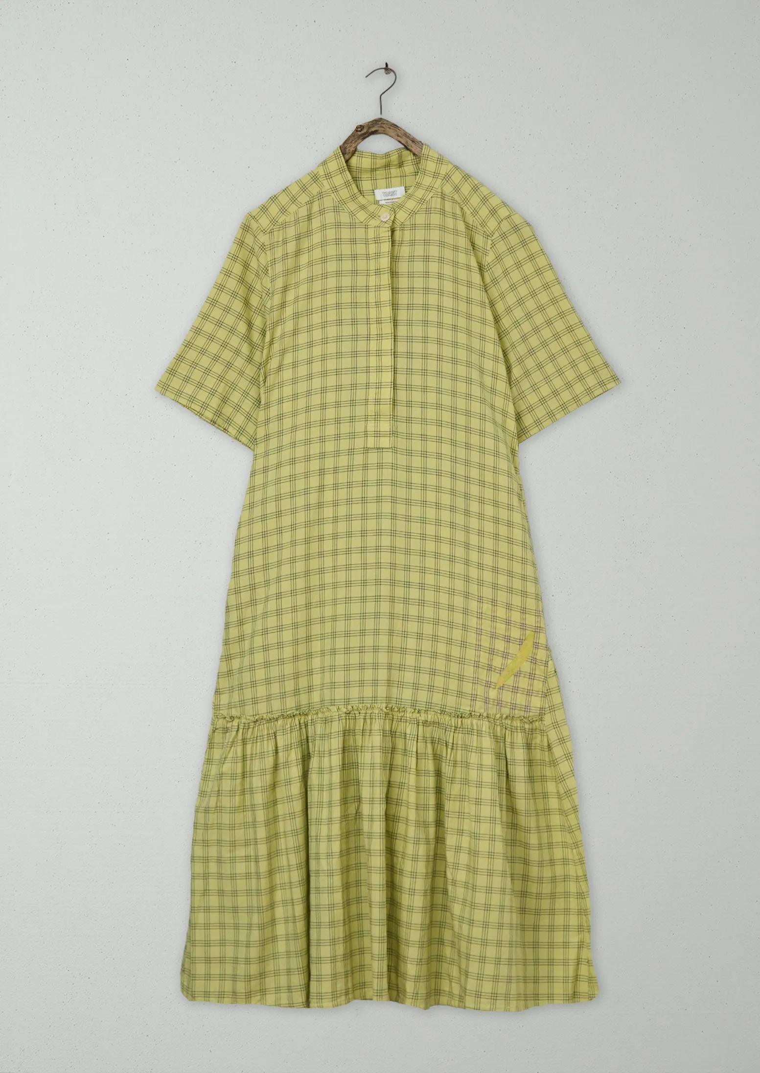 Renewed Check Cotton Gathered Dress Size 16 (120) | Pastel Lime sold by TOAST