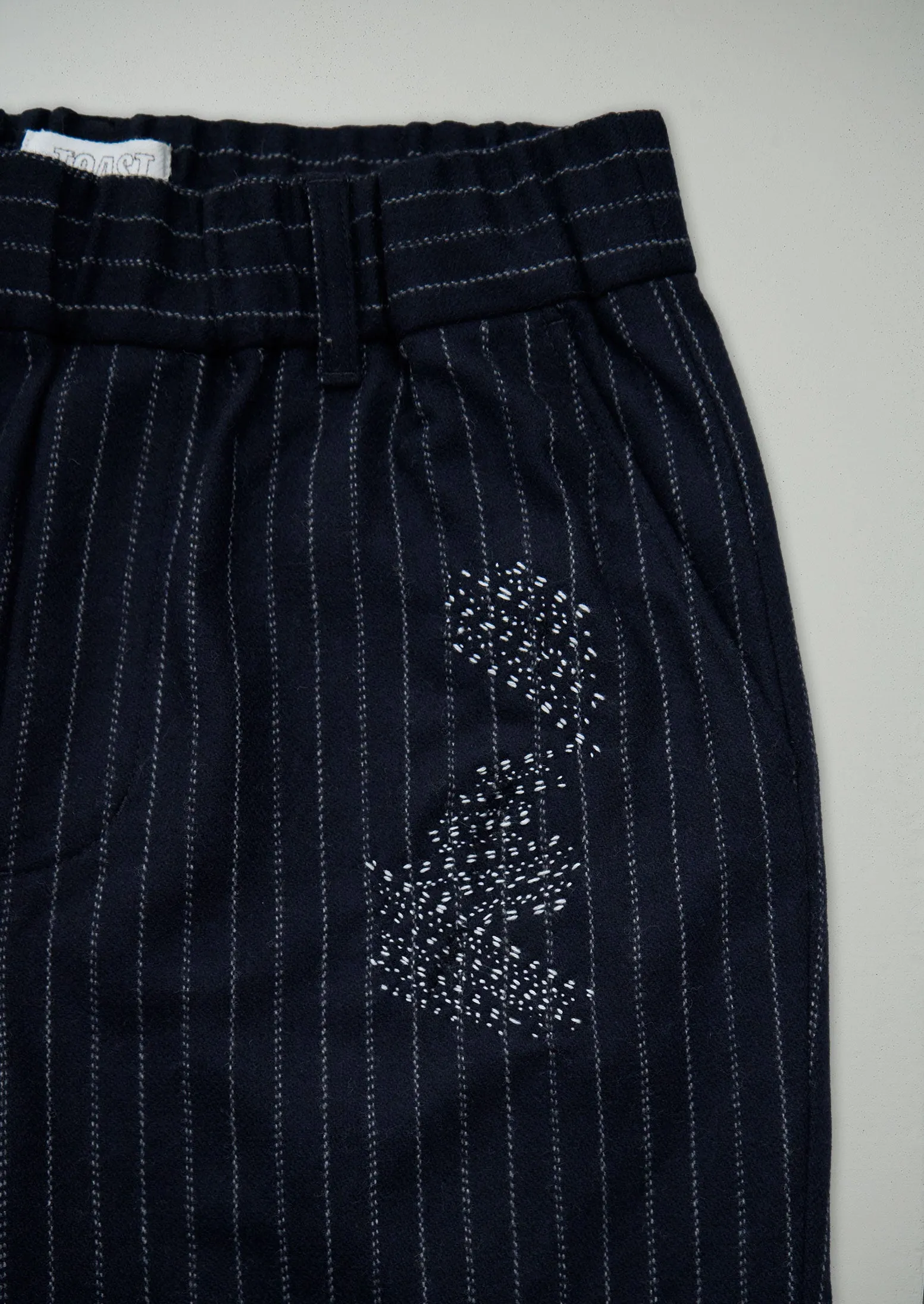 Renewed Gabi Pinstripe Wool Cashmere Pull on Trousers Size 12 (55) | Navy sold by TOAST product image thumbnail 3