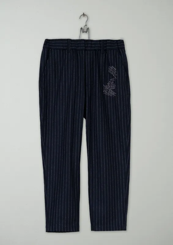 Renewed Gabi Pinstripe Wool Cashmere Pull on Trousers Size 12 (55) | Navy sold by TOAST