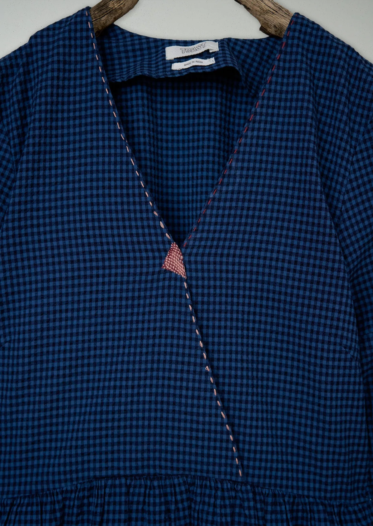 Renewed Cross Front Gingham Seersucker Dress Size 12 (121) | Navy sold by TOAST product image thumbnail 3