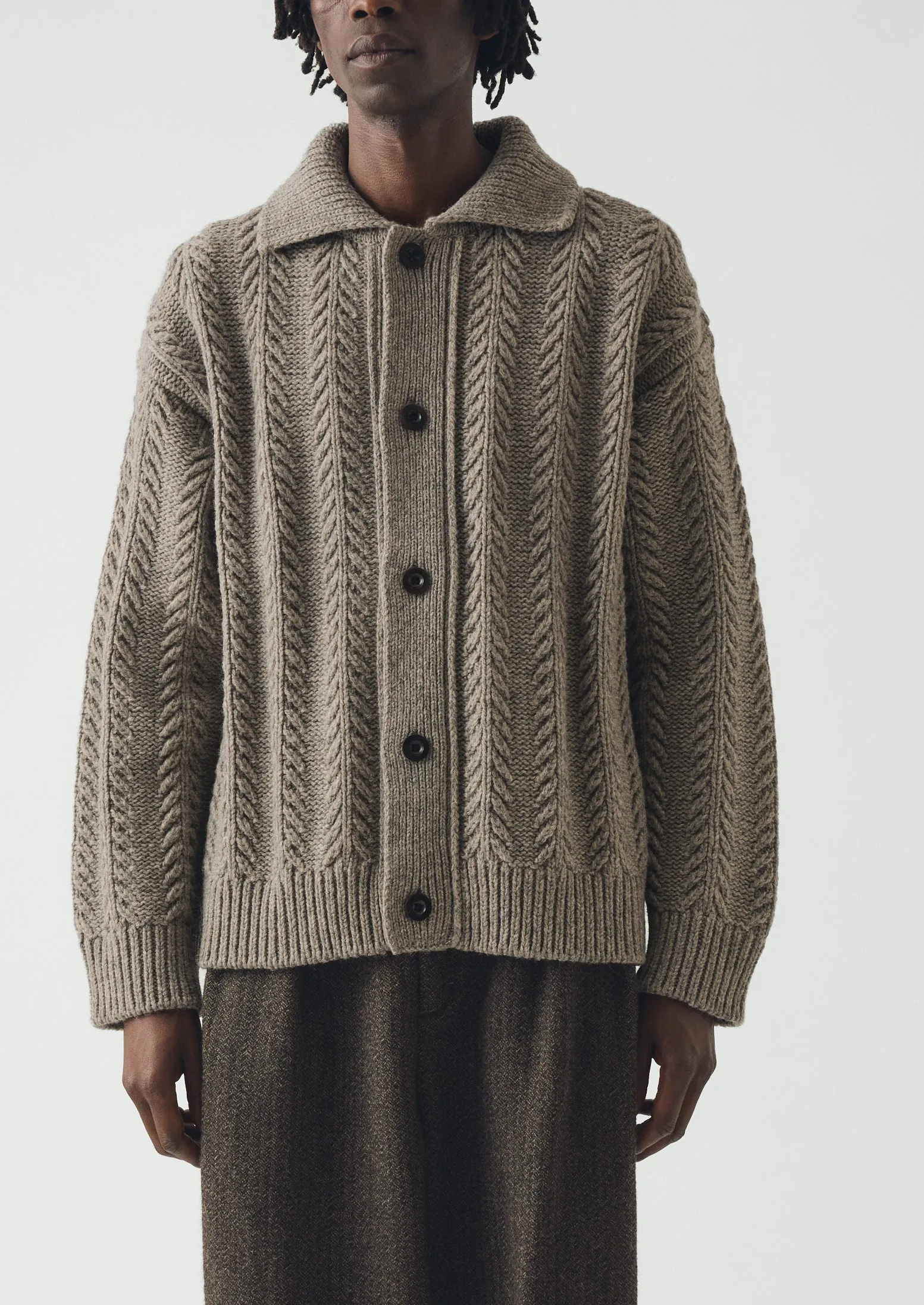 Collared Aran Wool Cardigan | Stone sold by TOAST product image thumbnail 2