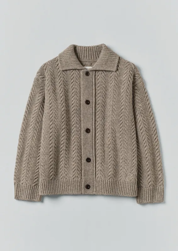 Collared Aran Wool Cardigan | Stone sold by TOAST