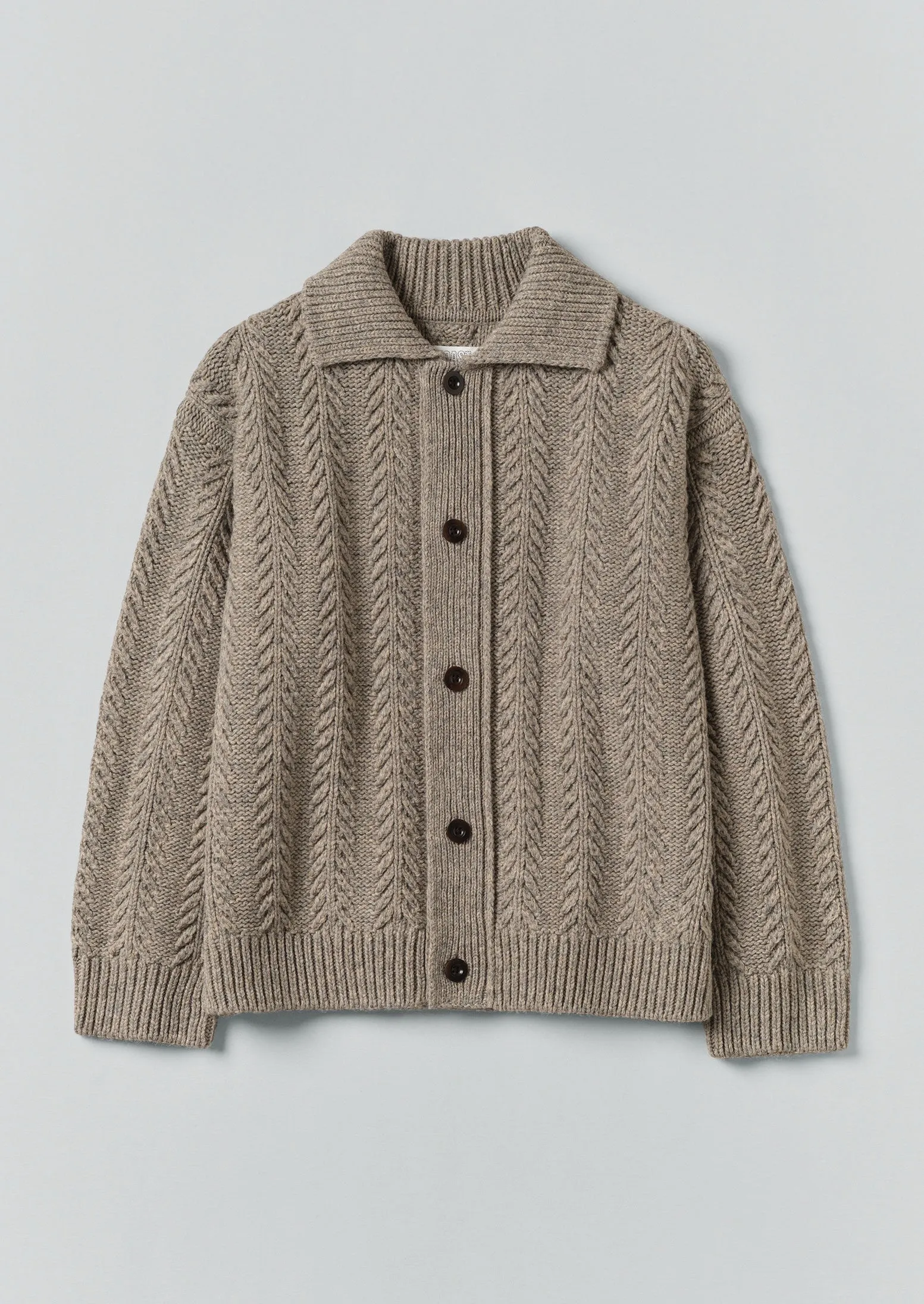 Collared Aran Wool Cardigan | Stone sold by TOAST