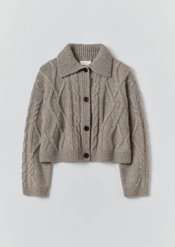Collared Cable Cardigan | Stone sold by TOAST