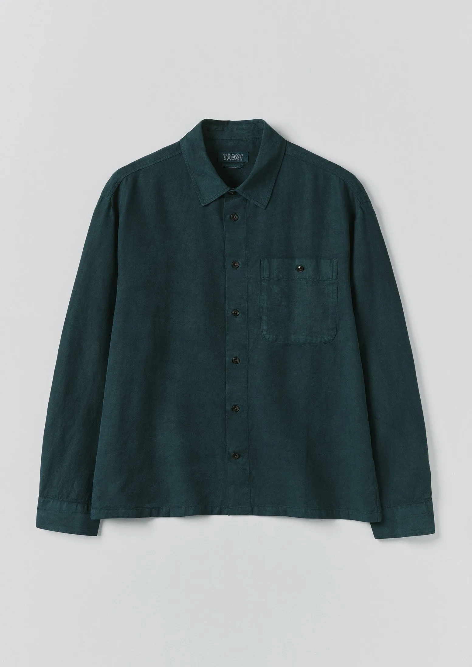 Lyocell Linen Herringbone Shirt | Peacock Blue sold by TOAST