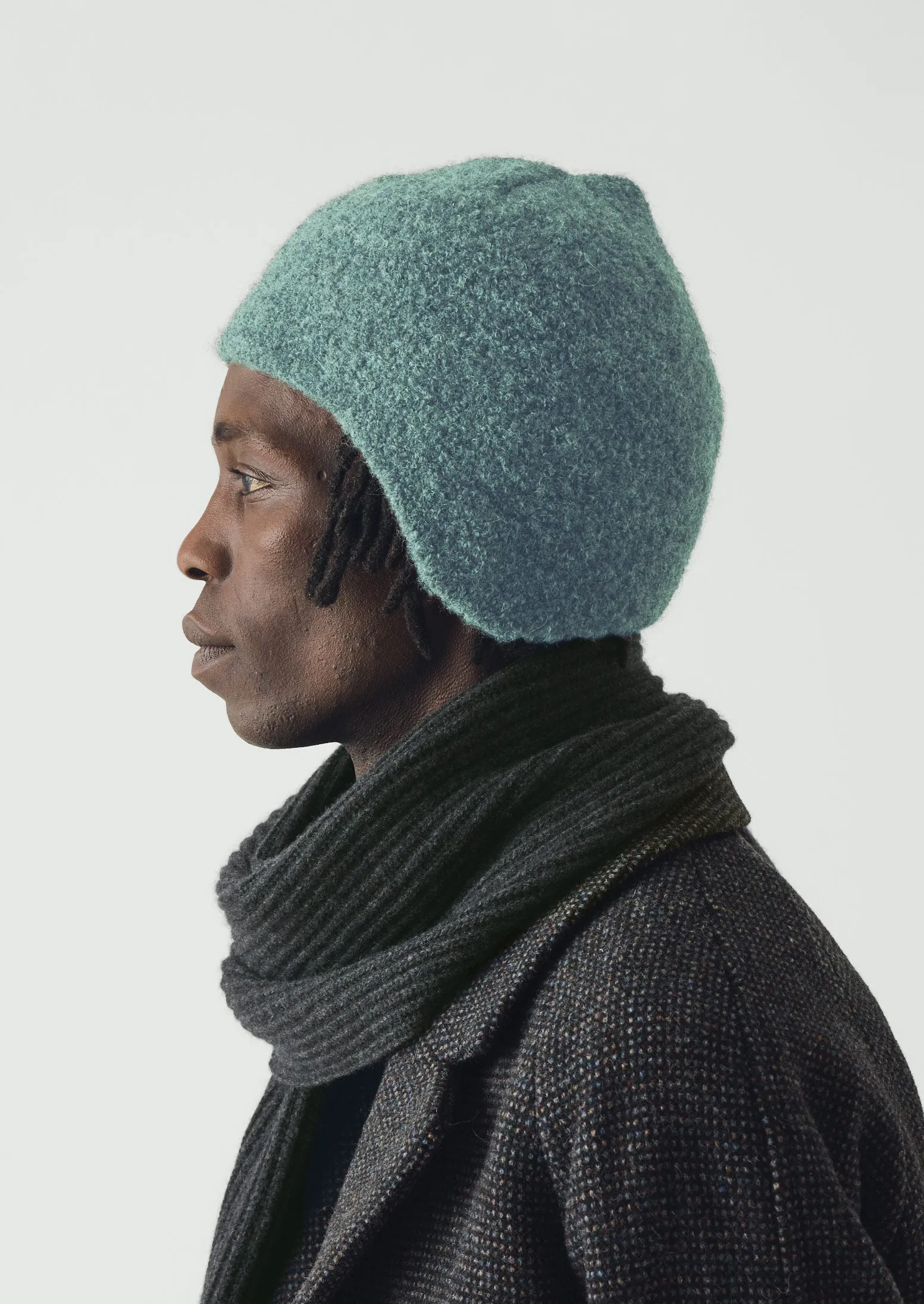 Rototo Alpaca Boucle Ear Flap Beanie | Smoke Blue sold by TOAST product image thumbnail 2