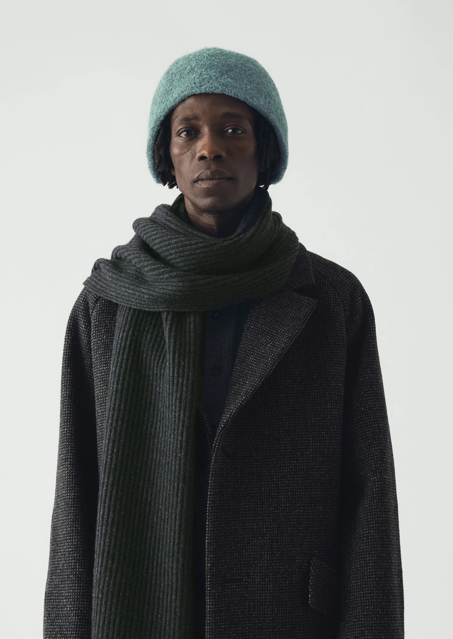 Rototo Alpaca Boucle Ear Flap Beanie | Smoke Blue sold by TOAST product image thumbnail 3