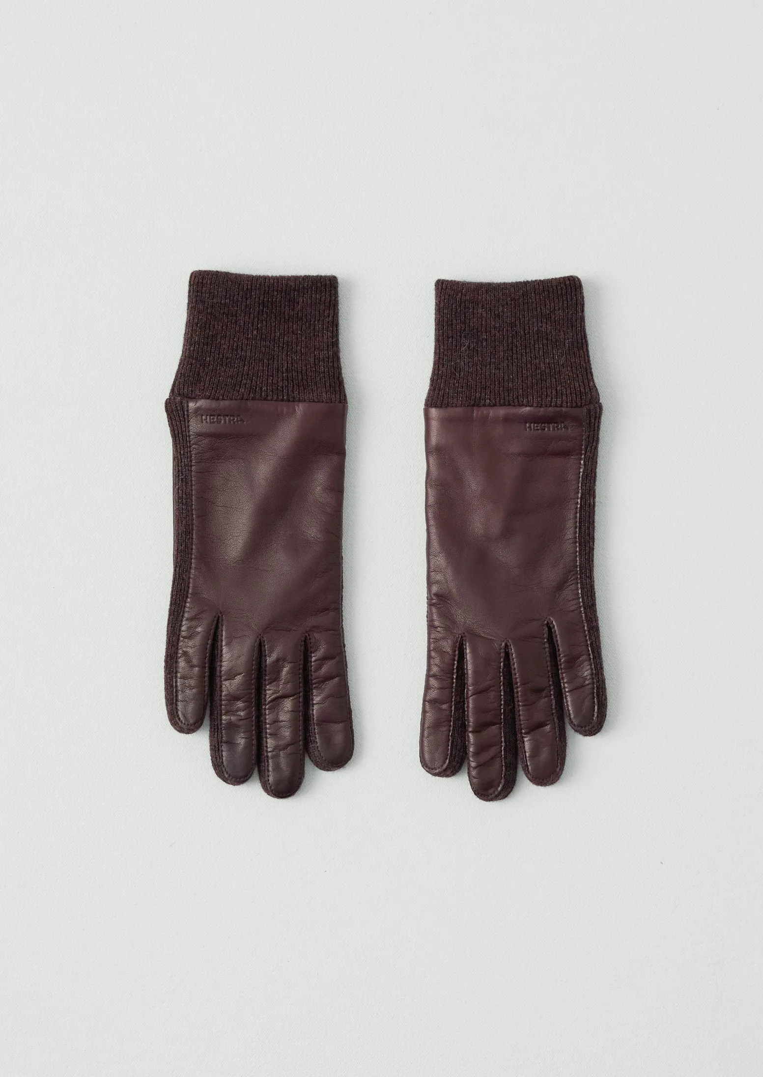 Hestra Jeanne Leather Knit Gloves | Dark Plum sold by TOAST
