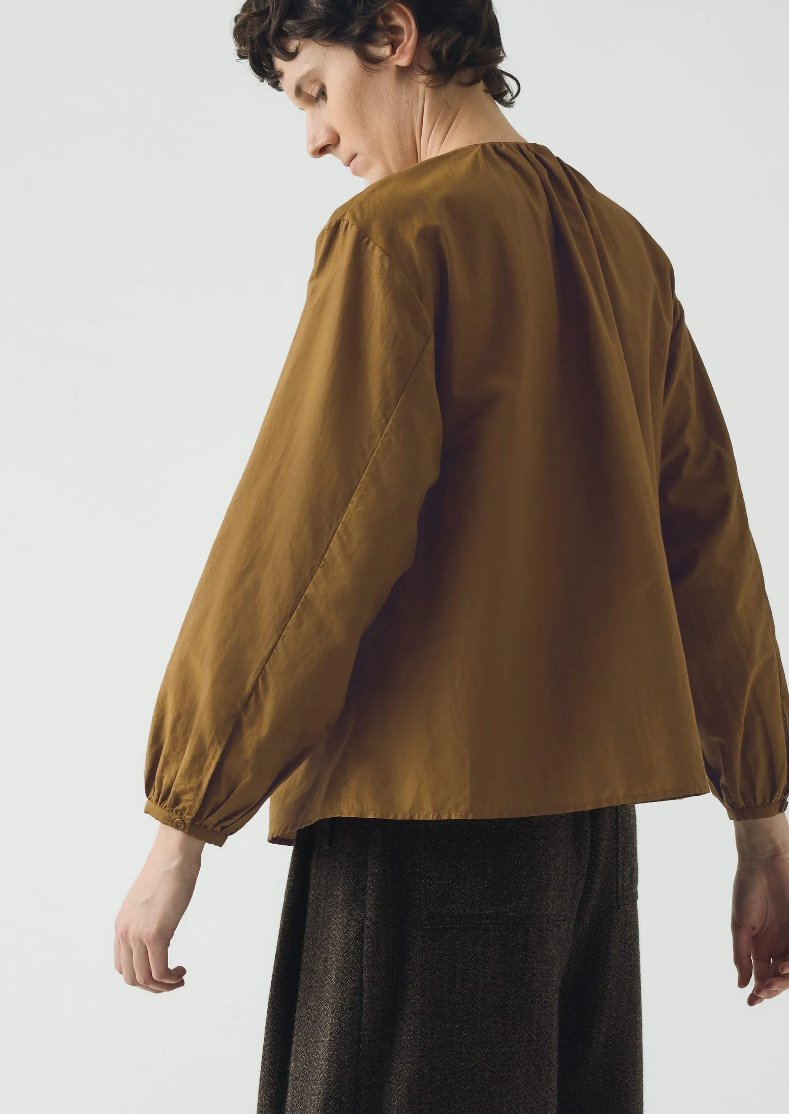 Gathered Neck Cotton Silk Shirt | Old Gold sold by TOAST product image thumbnail 3