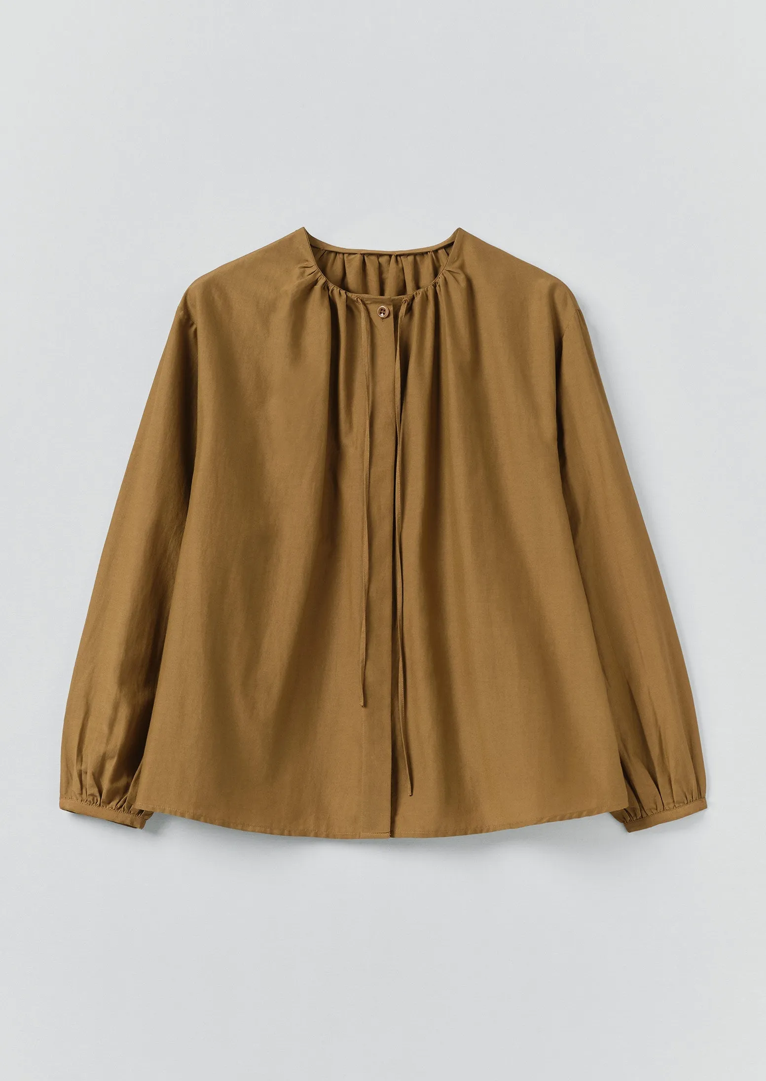 Gathered Neck Cotton Silk Shirt | Old Gold sold by TOAST