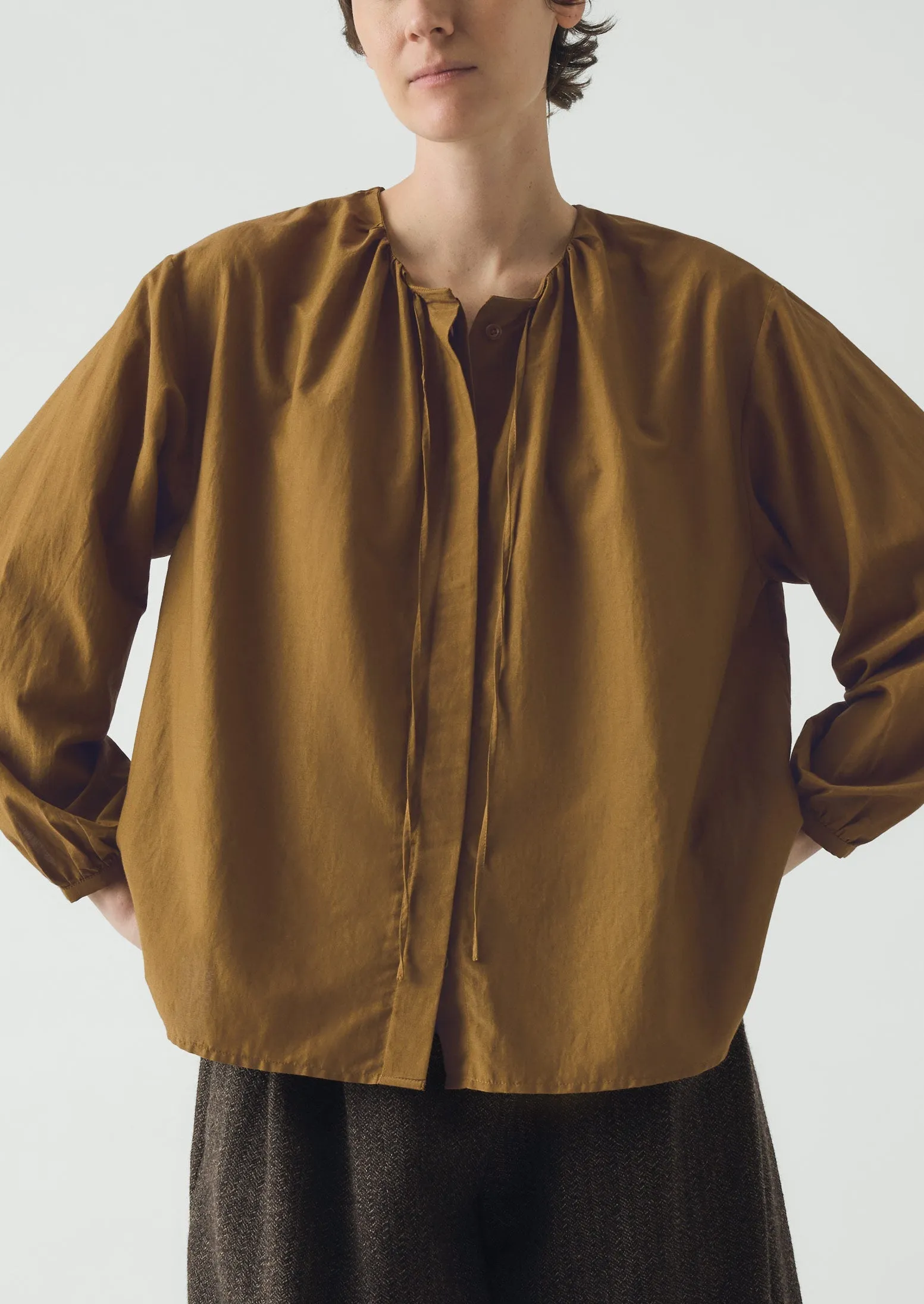 Gathered Neck Cotton Silk Shirt | Old Gold sold by TOAST product image thumbnail 2