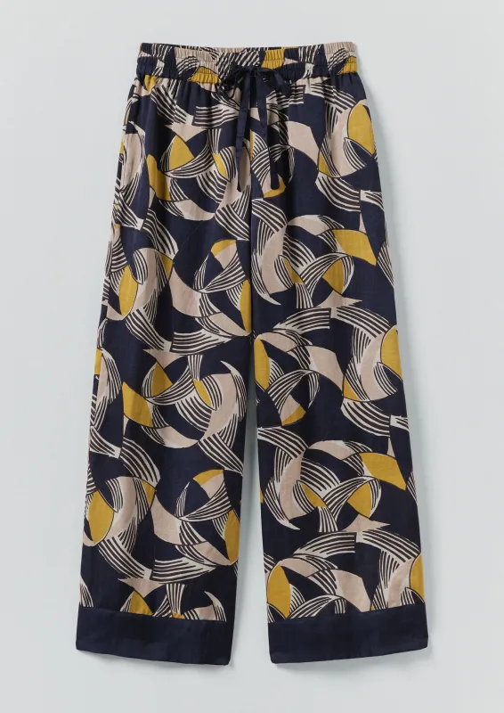 Deco Geo Cotton Silk Pyjama Trousers | Prussian Blue sold by TOAST