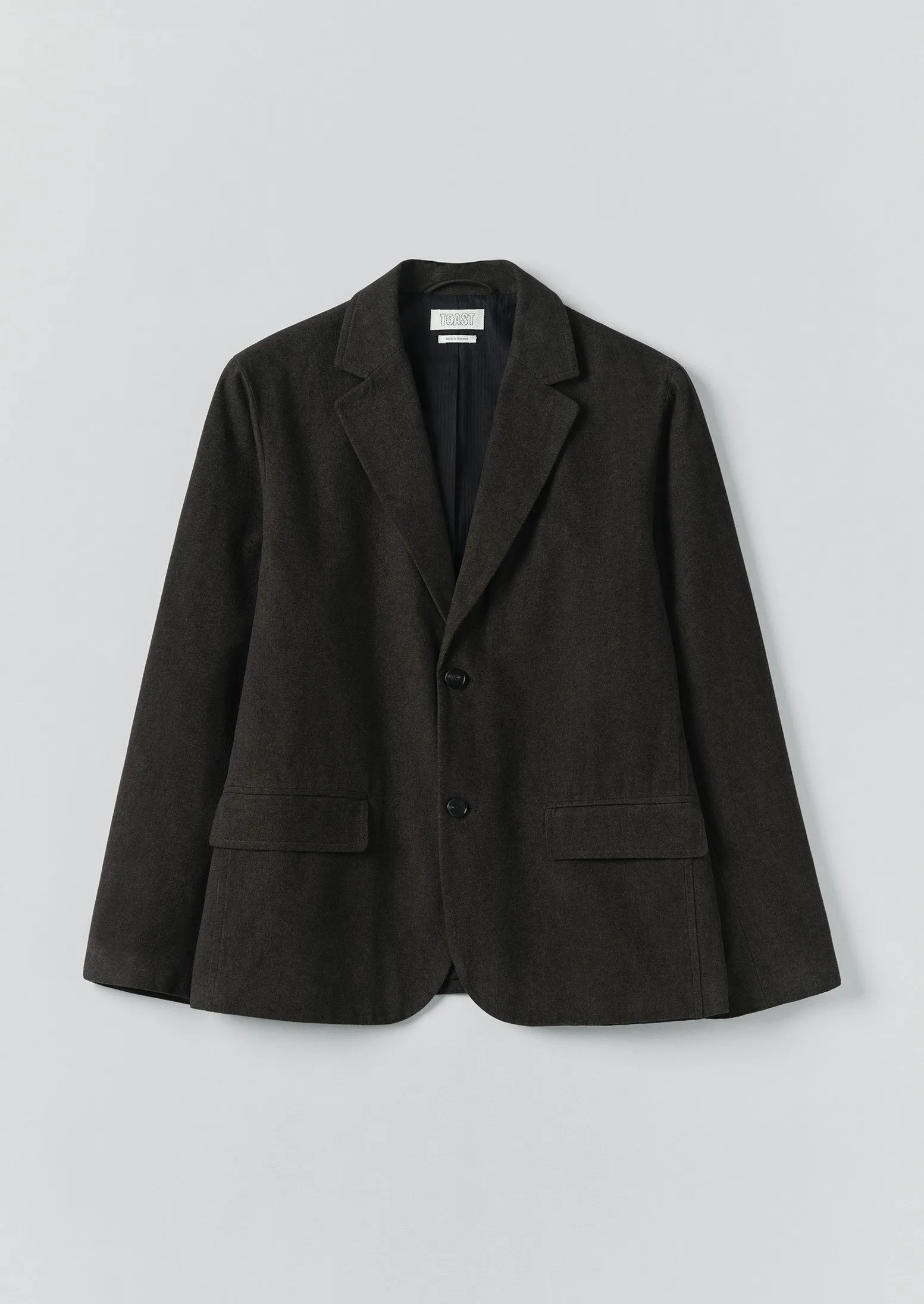 Brushed Cotton Revere Collar Jacket | Dark Olive sold by TOAST