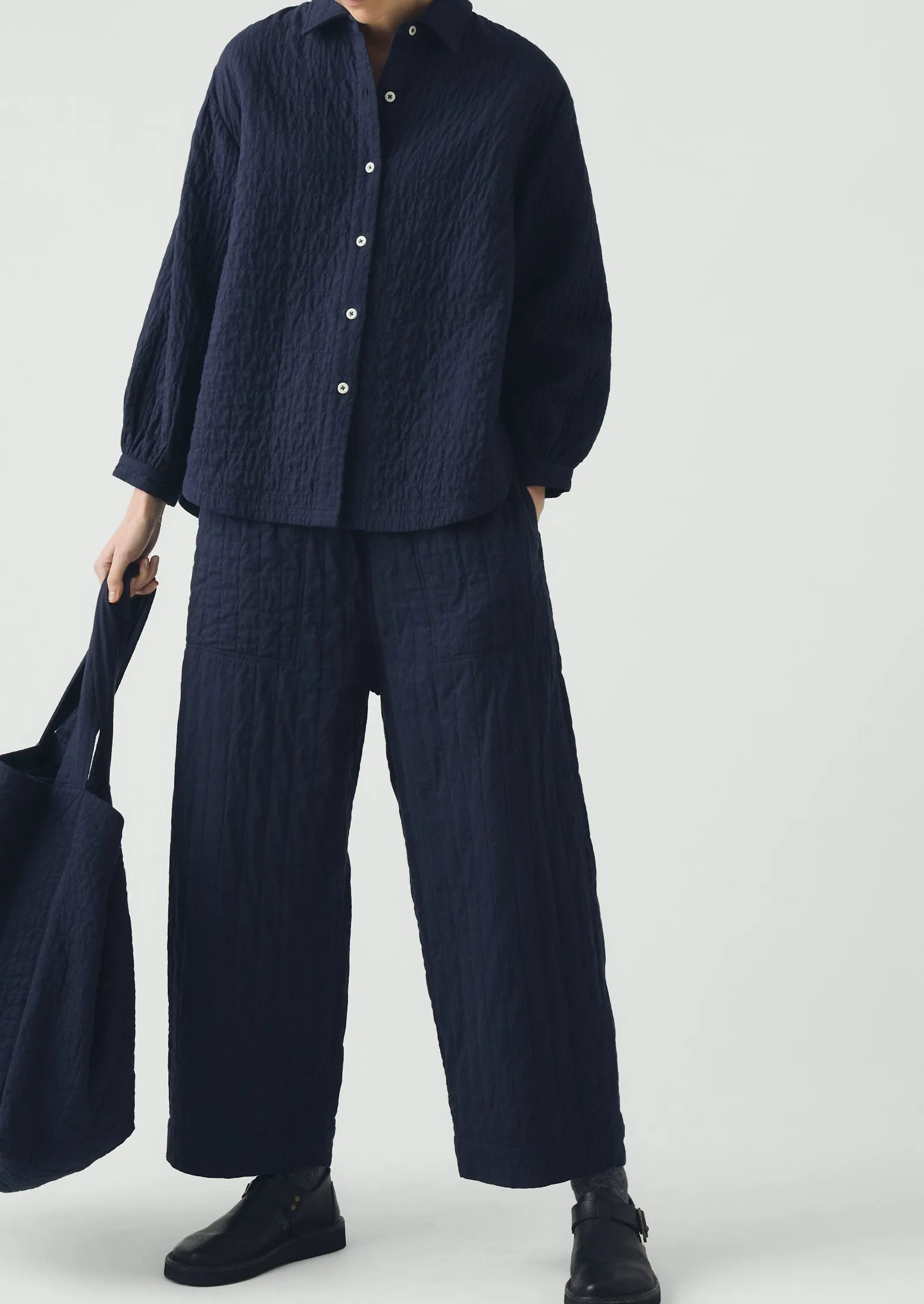 Quilted Cotton Barrel Leg Trousers | Indigo Blue sold by TOAST product image thumbnail 4