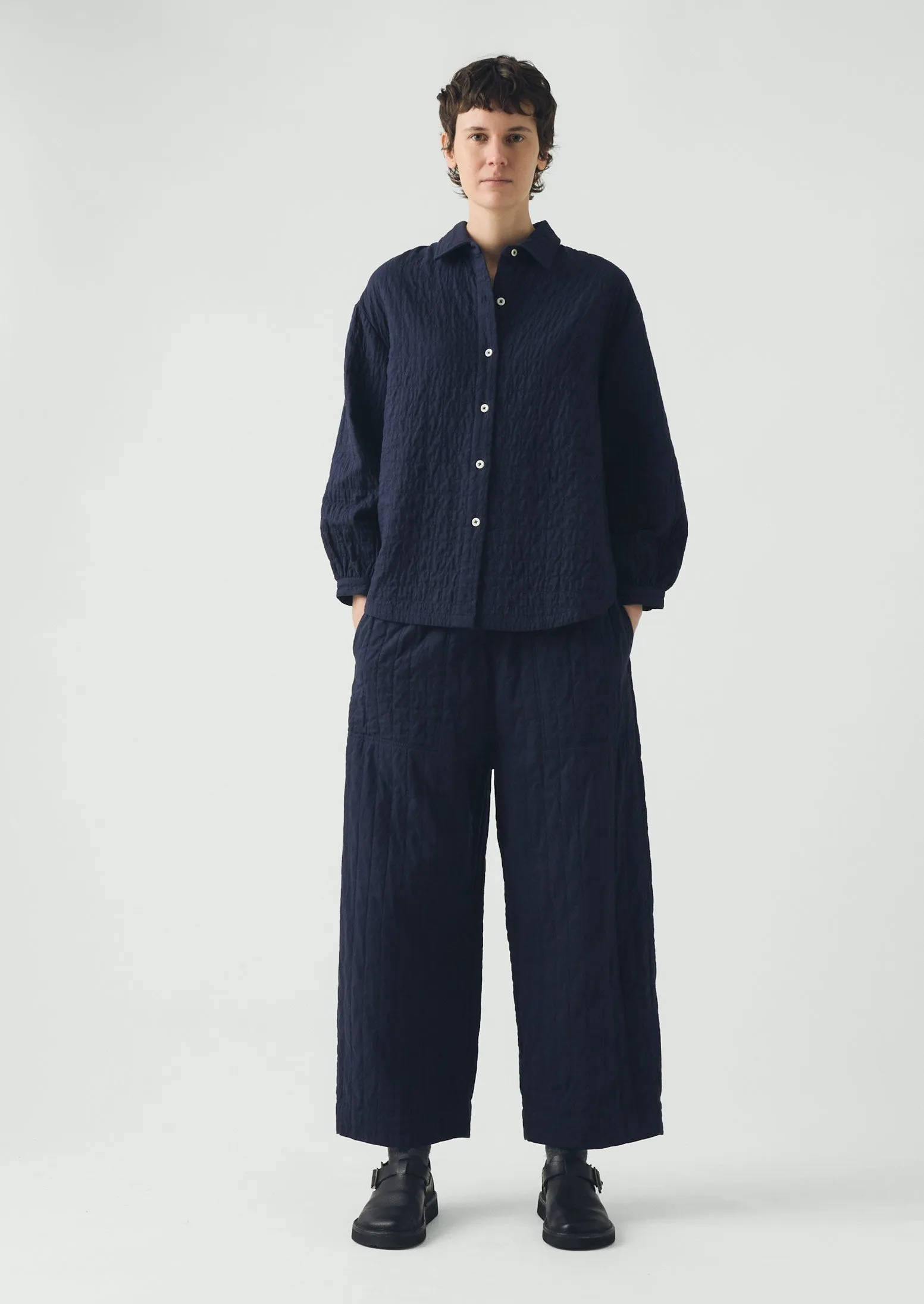 Quilted Cotton Barrel Leg Trousers | Indigo Blue sold by TOAST product image thumbnail 2