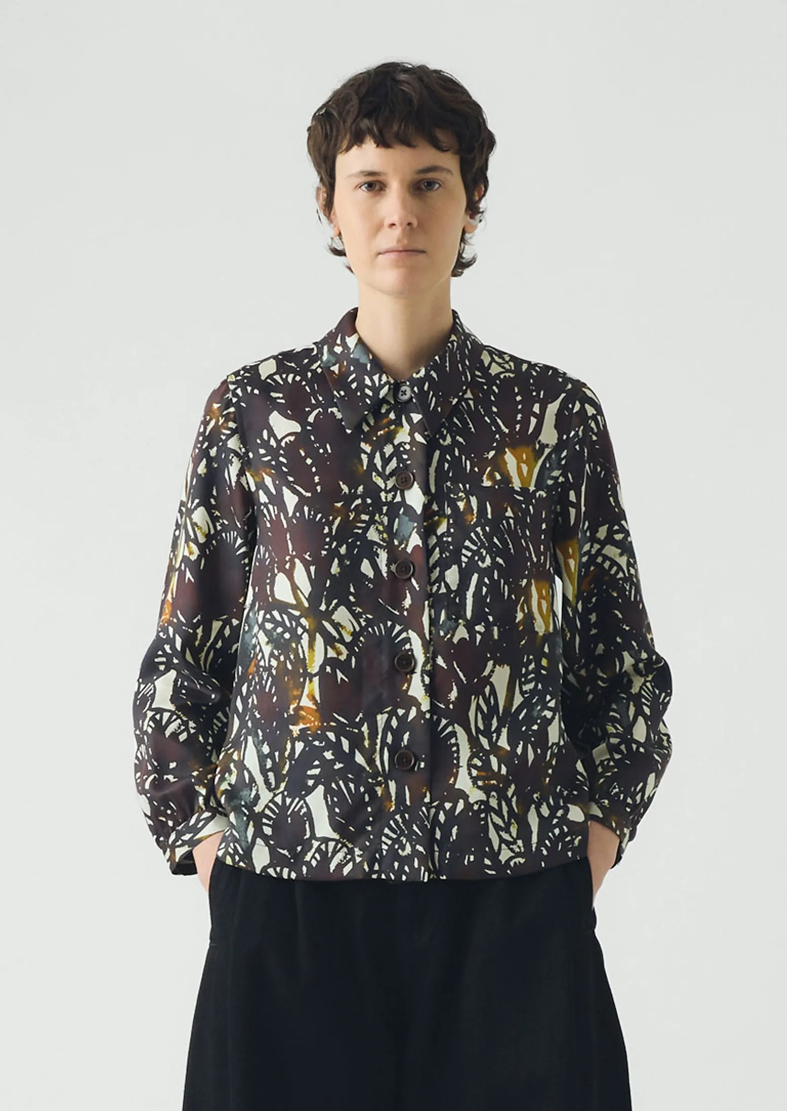 Baya Dappled Leaves Print Shirt | Chestnut sold by TOAST product image thumbnail 2
