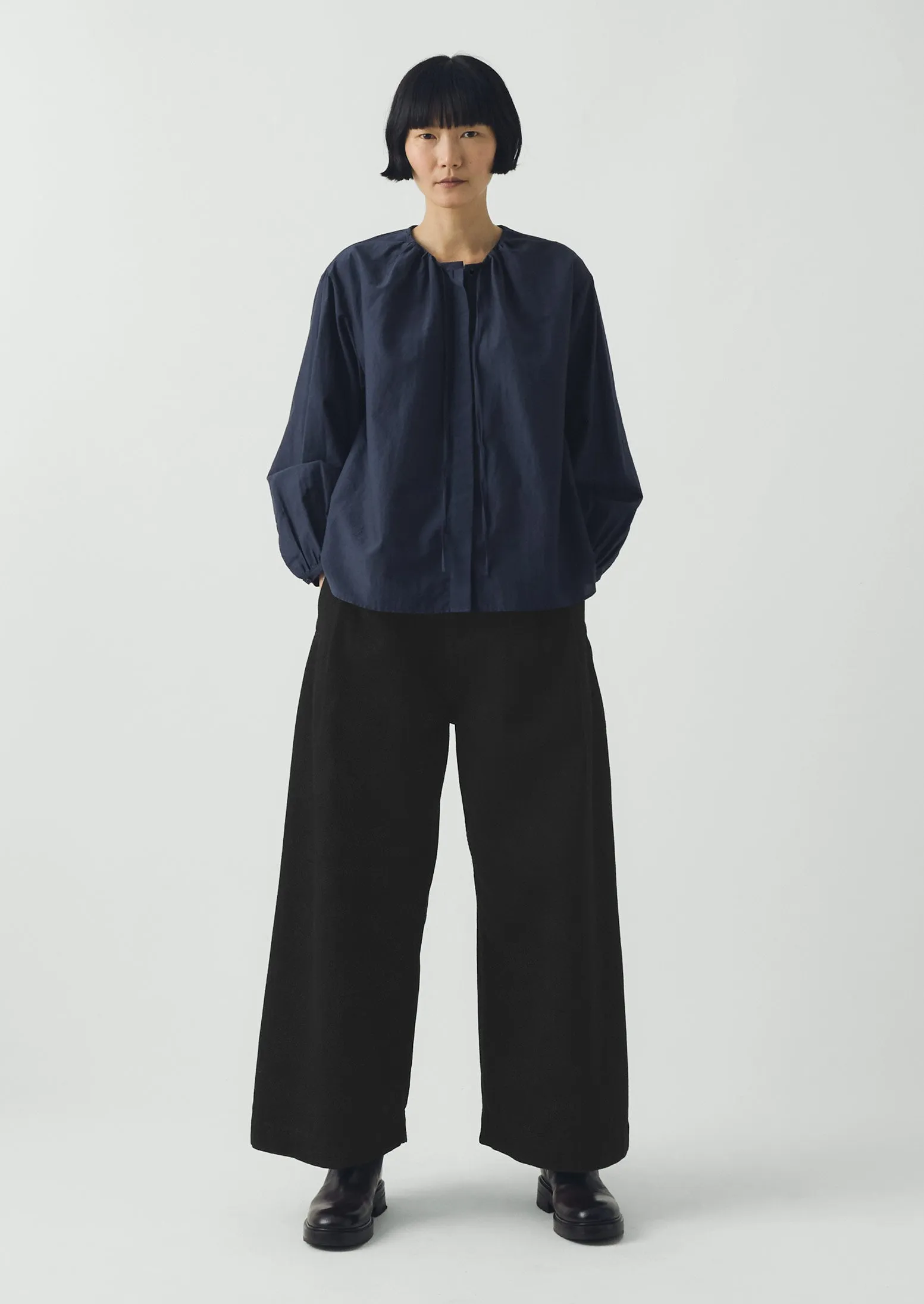 Gathered Neck Cotton Silk Shirt | Navy sold by TOAST product image thumbnail 2