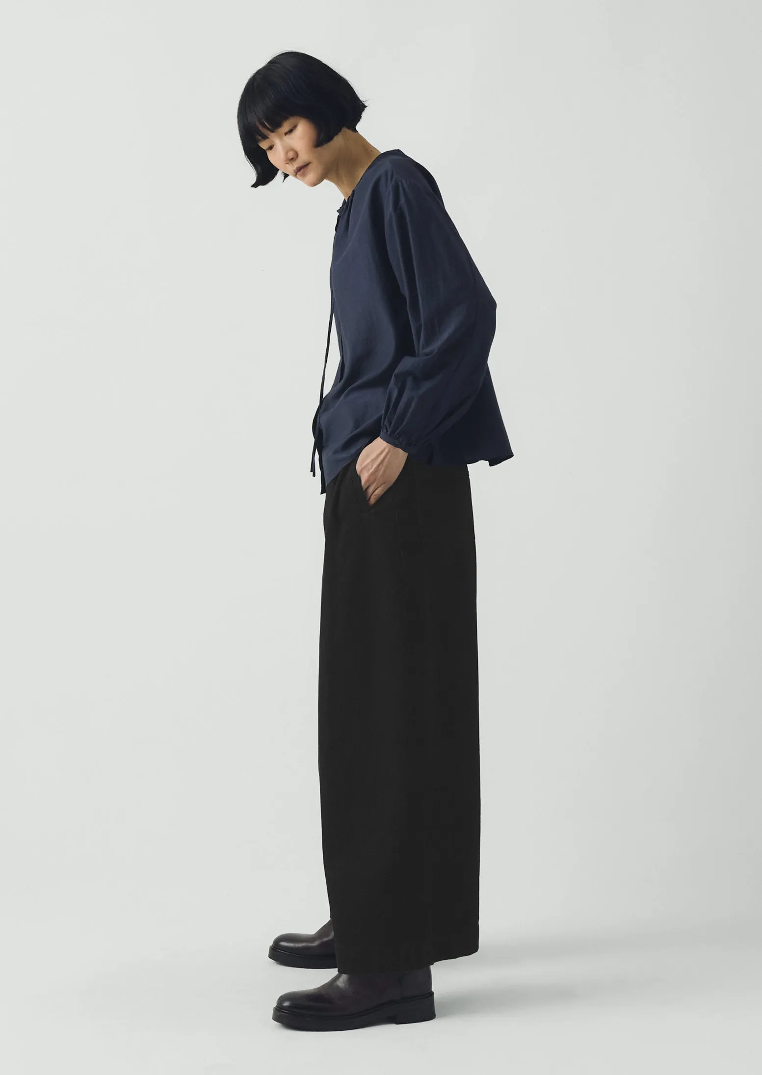 Gathered Neck Cotton Silk Shirt | Navy sold by TOAST product image thumbnail 3