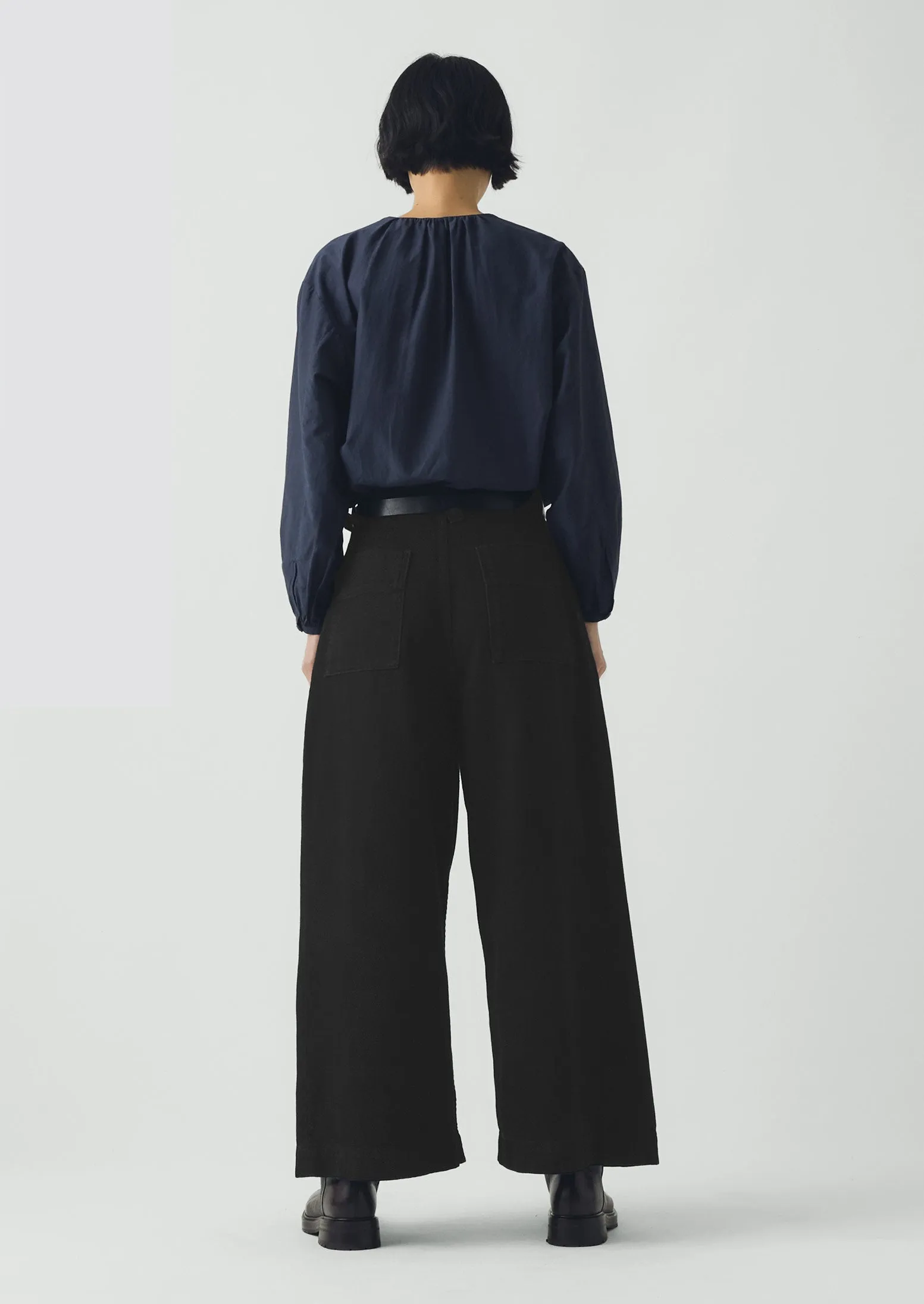 Gathered Neck Cotton Silk Shirt | Navy sold by TOAST product image thumbnail 4