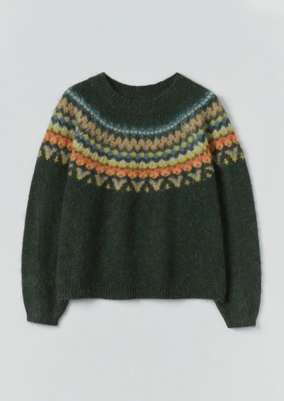 Brushed Mohair Wool Patterned Yoke Sweater | Peacock Multi sold by TOAST