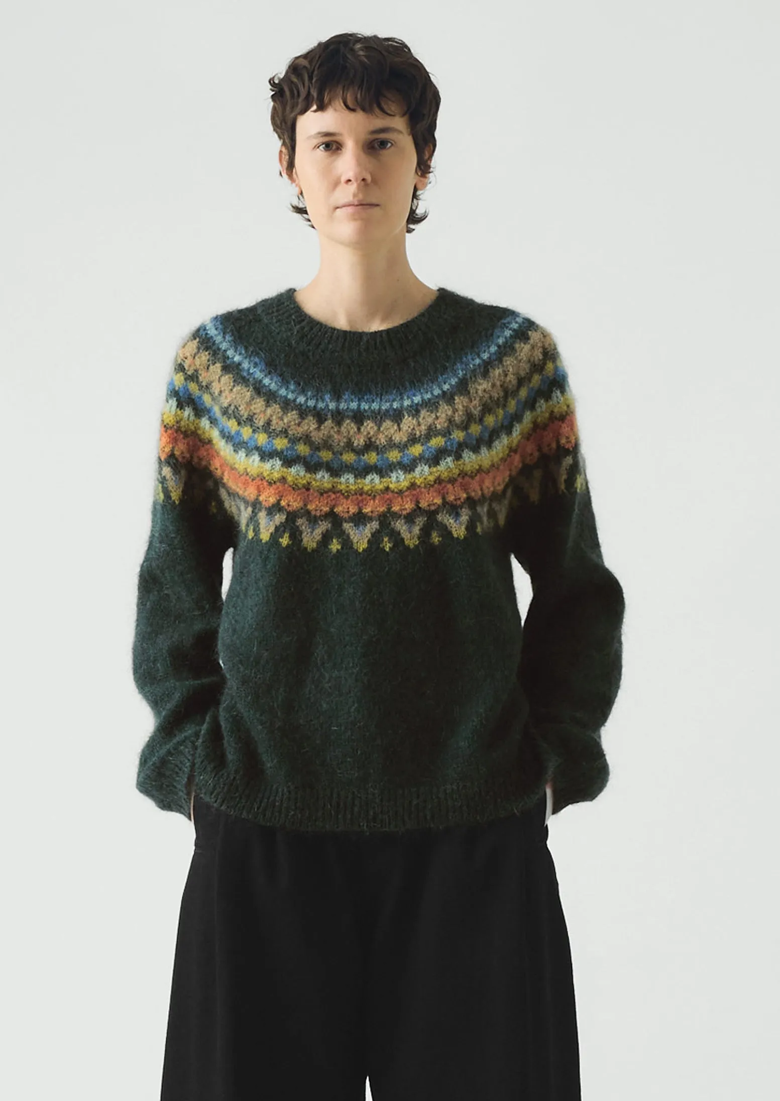 Brushed Mohair Wool Patterned Yoke Sweater | Peacock Multi sold by TOAST product image thumbnail 2