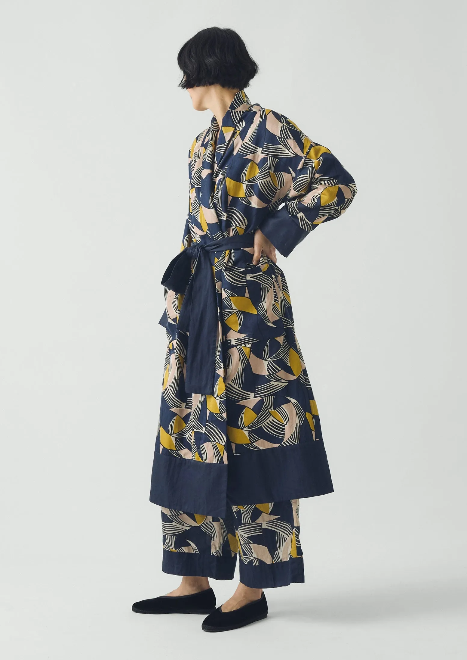 Deco Geo Cotton Silk Gown | Prussian Blue sold by TOAST product image thumbnail 3