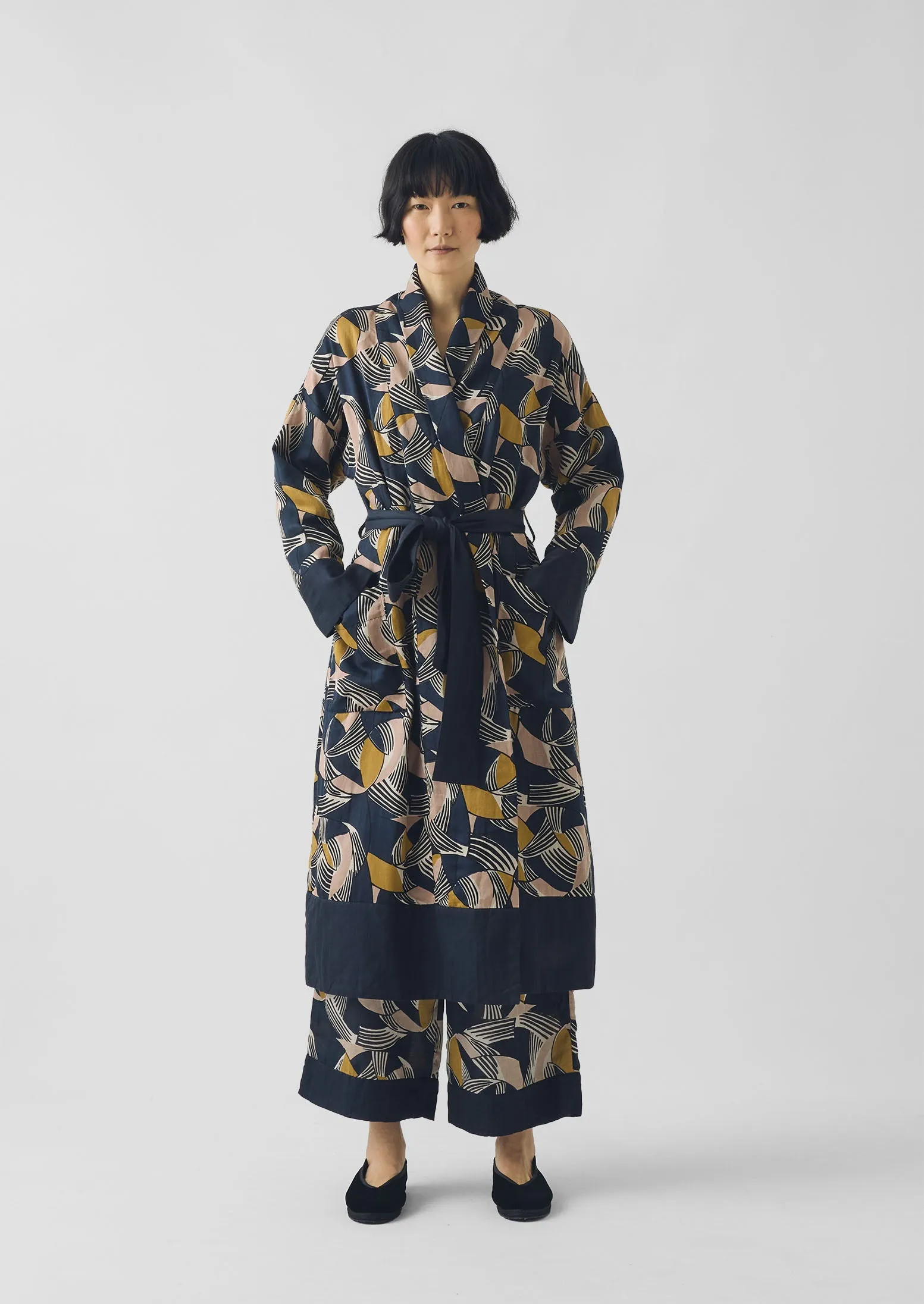 Deco Geo Cotton Silk Gown | Prussian Blue sold by TOAST product image thumbnail 4