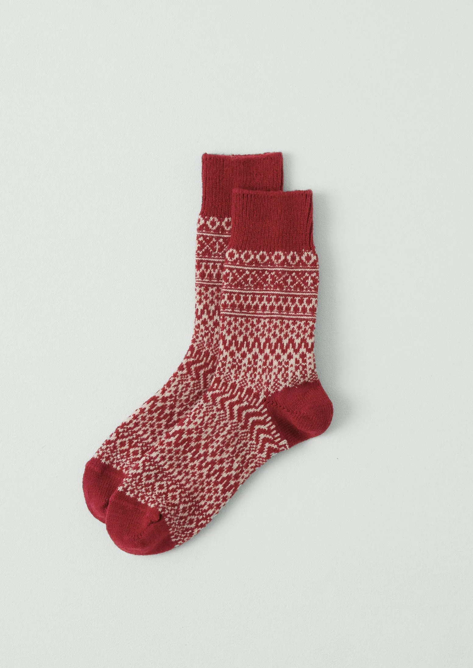 Nishiguchi Kutsushita Wool Jacquard Socks | Wine sold by TOAST