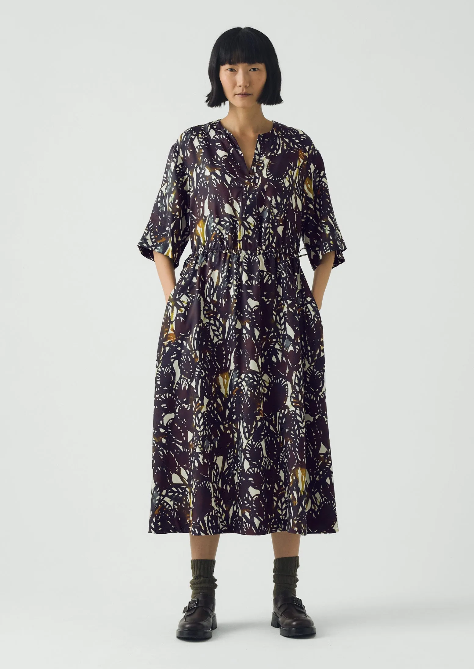 Dappled Leaves Print Dress | Chestnut sold by TOAST product image thumbnail 3