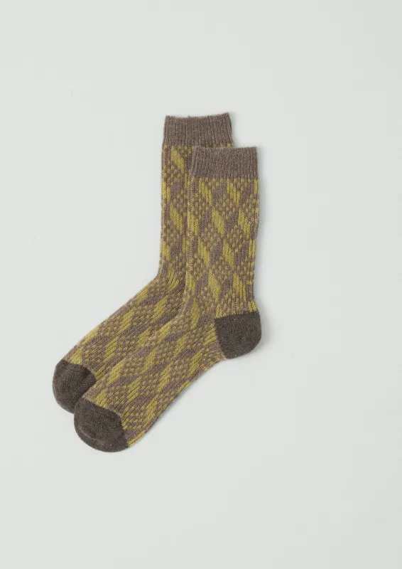 Geo Jacquard Wool Socks | Taupe/Lemon sold by TOAST
