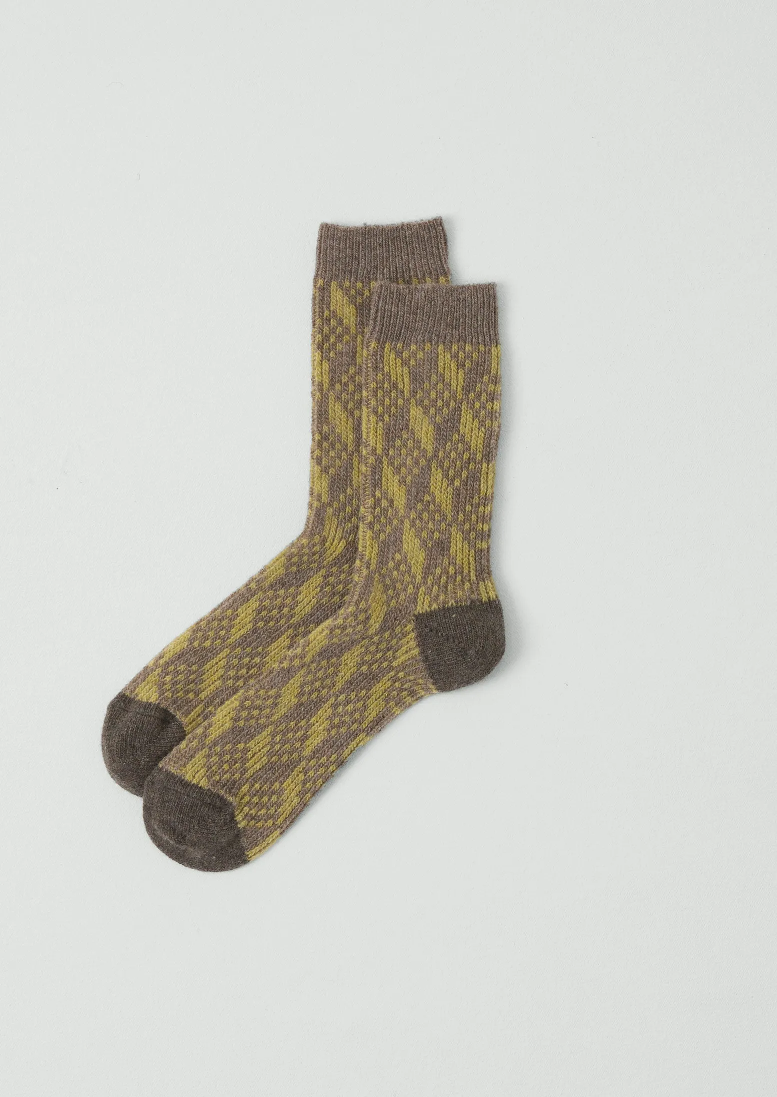 Geo Jacquard Wool Socks | Taupe/Lemon sold by TOAST