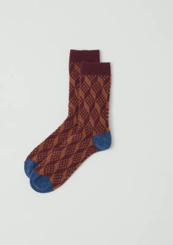 Geo Jacquard Wool Socks | Carmine Red/Tawney sold by TOAST