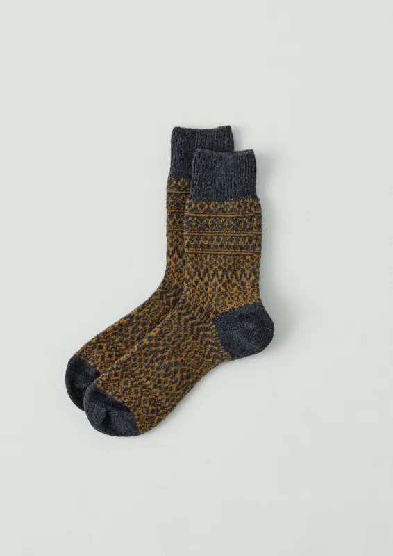 Nishiguchi Kutsushita Wool Jacquard Socks | Navy/Toffee sold by TOAST