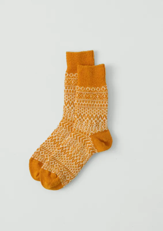 Nishiguchi Kutsushita Wool Jacquard Socks | Lantern Orange sold by TOAST