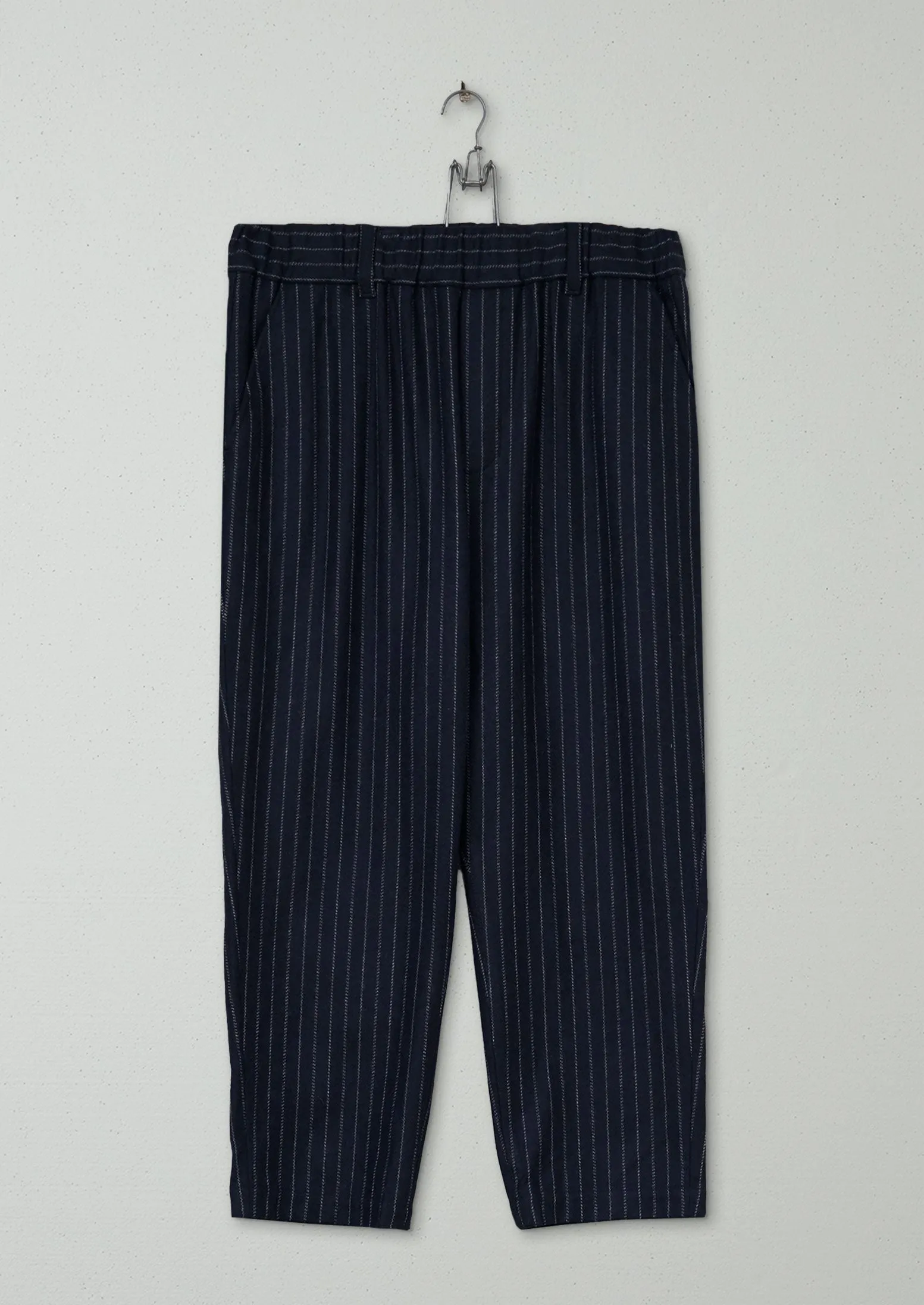 Reworn Gabi Pinstripe Wool Trousers Size 14 (808) | Navy sold by TOAST
