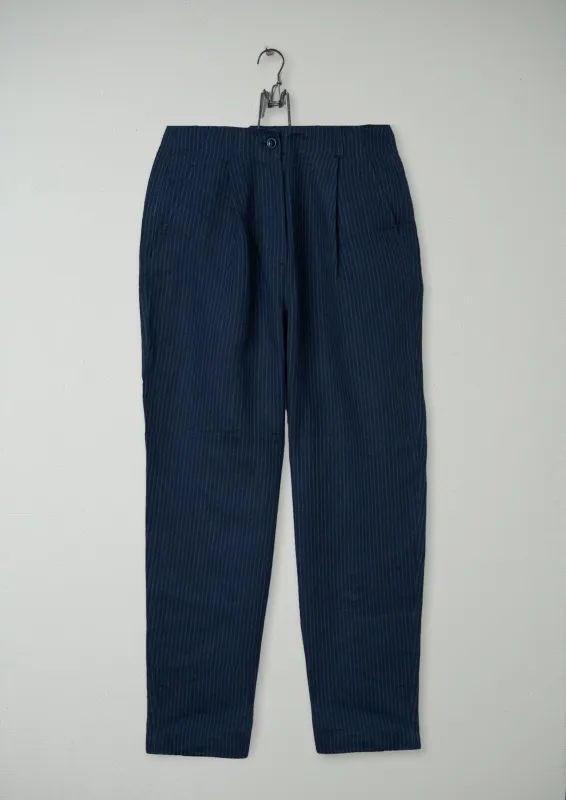 Reworn Stripe Linen Trousers Size 8 (687) | Grey Blue sold by TOAST