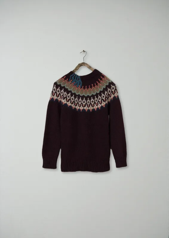 Renewed Lofty Jaquard Yoke Sweater Size S (130) | Plum Multi sold by TOAST