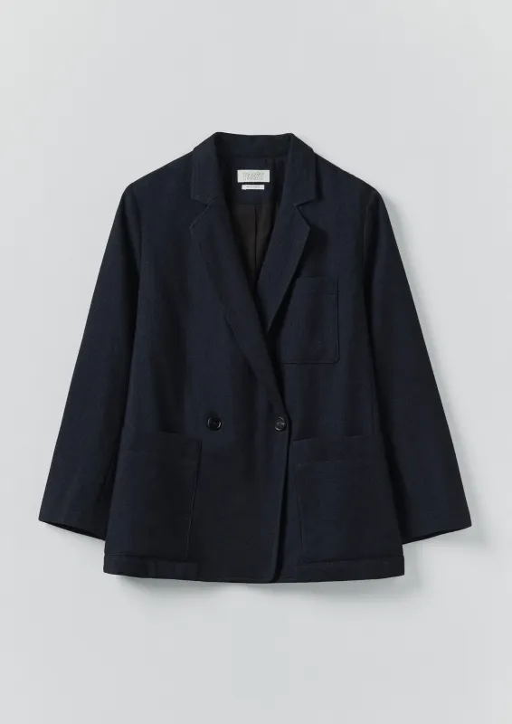 Wool Linen Double Breasted Jacket | Black Indigo sold by TOAST