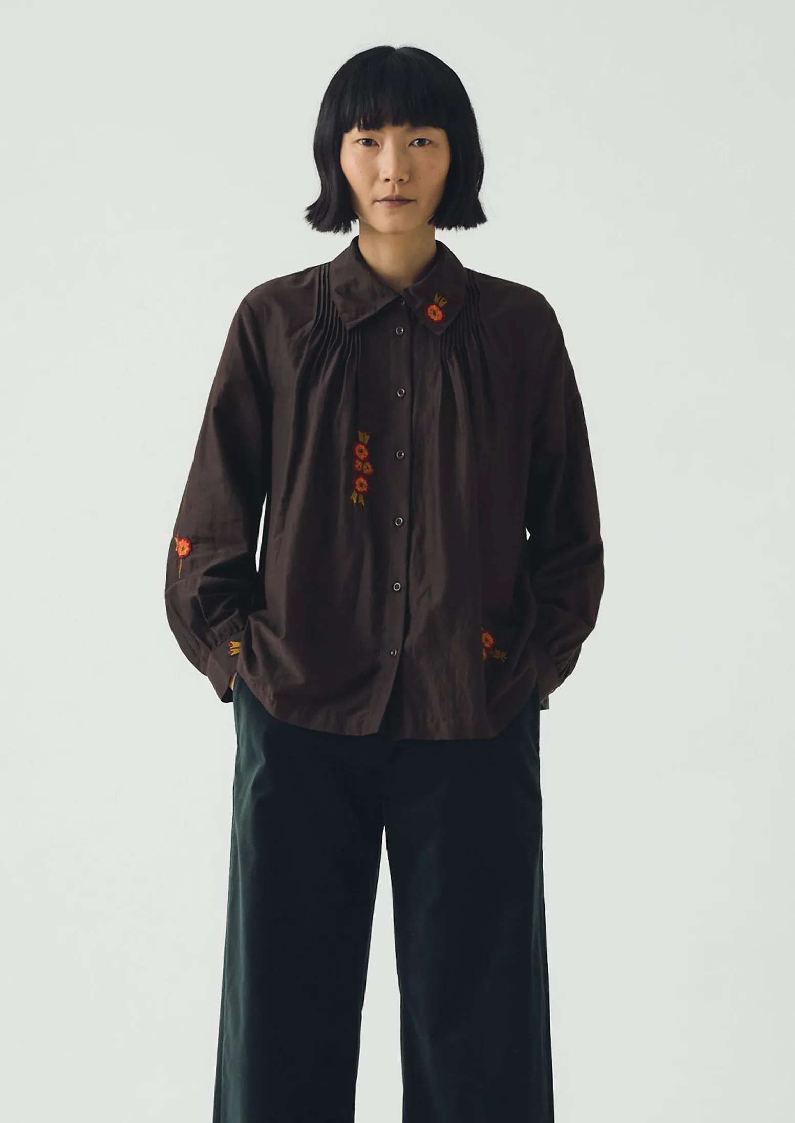 Vespertine Floral Embroidered Cotton Silk Shirt | Black Walnut sold by TOAST product image thumbnail 3