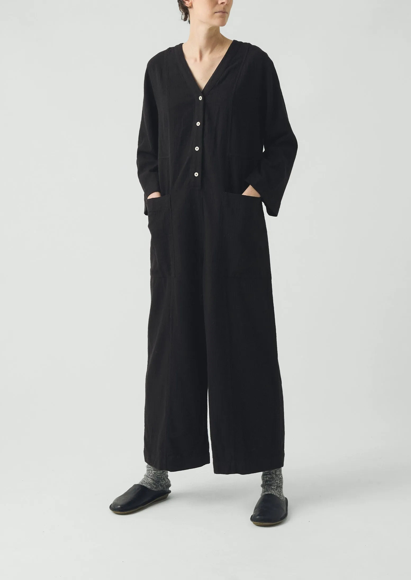 Brushed Linen Cotton Herringbone Jumpsuit | Slate sold by TOAST product image thumbnail 2