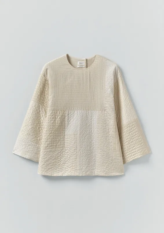 Patchwork Kantha Stitch Cotton Silk Top | White Salt sold by TOAST
