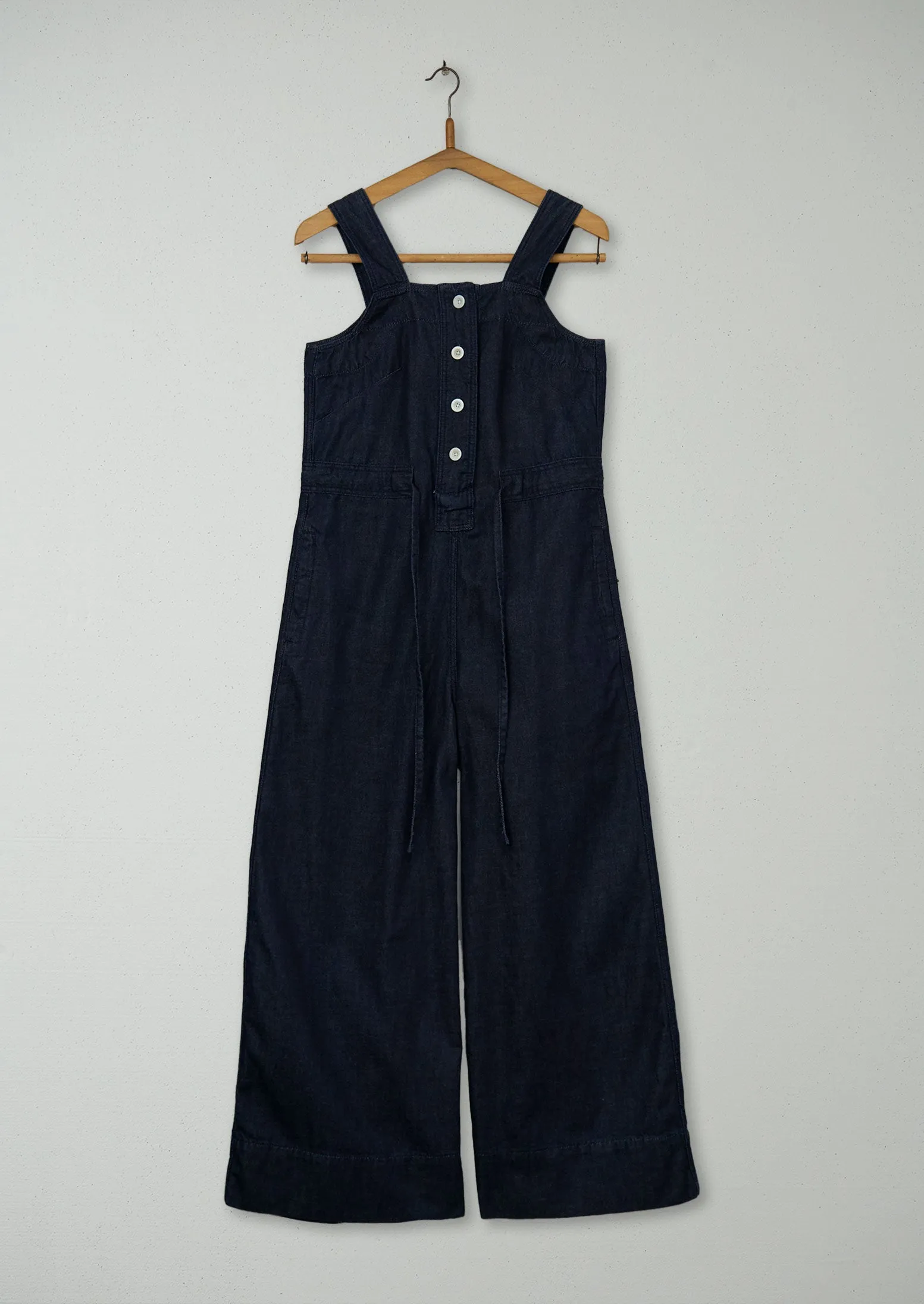 Reworn Drawstring Waist Denim Jumpsuit Size 4 (897) | Indigo sold by TOAST